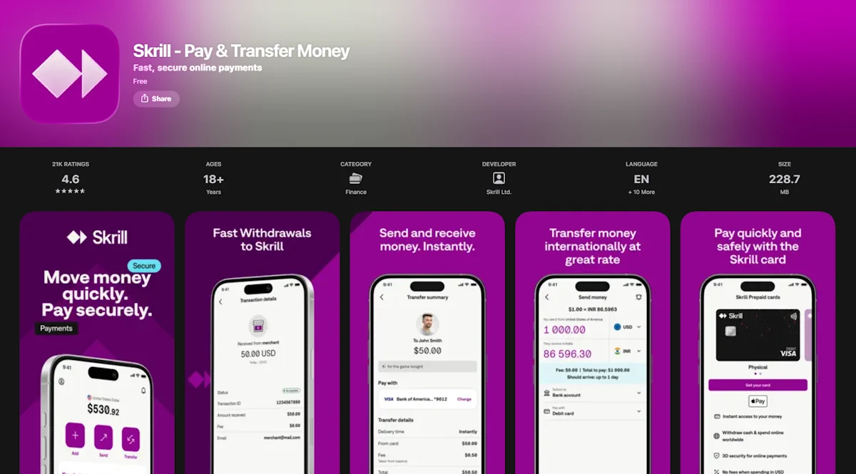 Skrill App App Store Screenshot